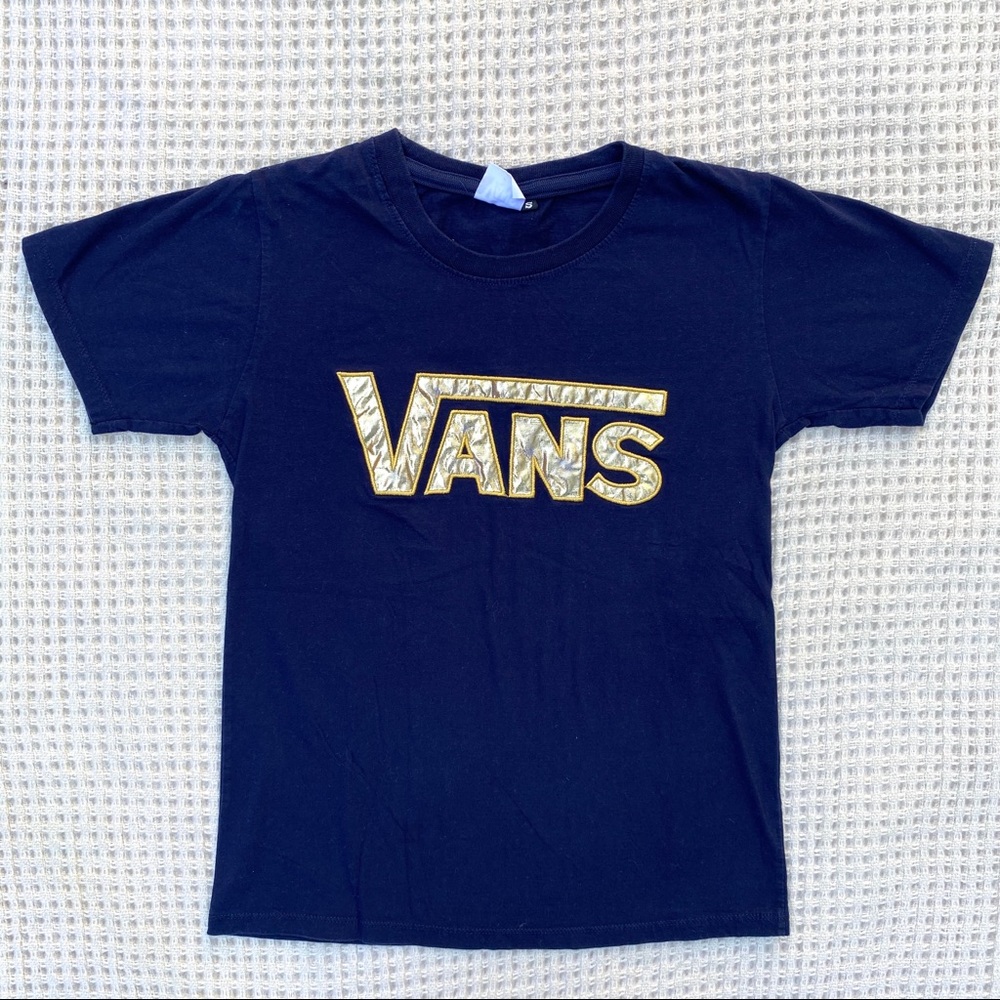 Vans navy and gold logo tee Size S